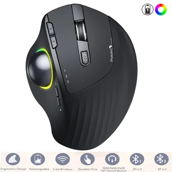 Беспроводная трекбольная мышь RGB Bluetooth + перезаряжаемая игровая мышь 2.4G, эргономичная мышь для управления большим пальцем