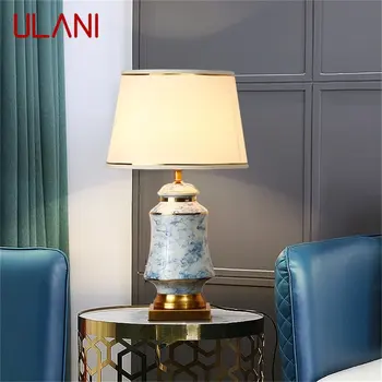 Керамические настольные лампы ULANI, настольная лампа из синей латуни, современная роскошная ткань, декоративная для дома, гостиной, столовой, спальни