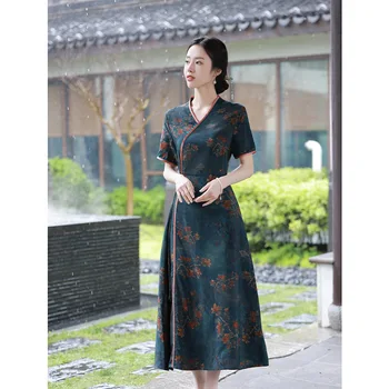 Традиционное китайское платье Чонсам Летнее Длинное Ретро Элегантное официальное вечернее платье Матери жениха Ао Дай Ципао для женщин