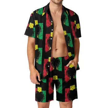 Мужские комплекты для отдыха с Бобом Марли, Ямайский певец, музыкант, повседневная рубашка, Летние шорты с рисунком, Гавайский костюм из двух предметов, плюс размер 3XL
