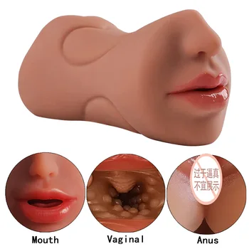 Секс-игрушки 3 В 1, мастурбация для мужчин, Глубокая глотка, Искусственная Настоящая киска, Оральный мужской мастурбатор, минет, реалистичная резиновая вагина