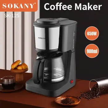 Кофеварка объемом 900 МЛ мощностью 650 Вт, компактная кофемашина с многоразовым фильтром, нагревательной пластиной и кофейником для дома и офиса