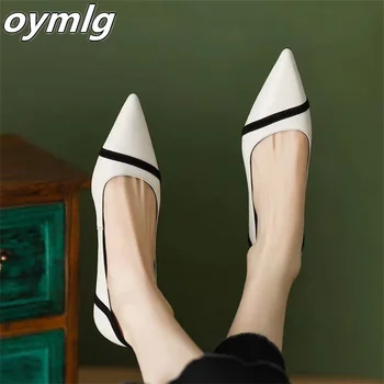 Женская обувь с цветным блоком, весна 2023, новый стиль, небольшой аромат, острый тонкий высокий каблук, натуральная кожа, модная женская обувь