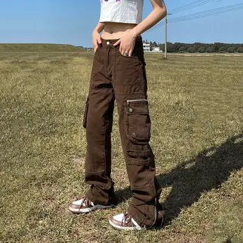 Комбинезоны с микро-трубами и несколькими карманами для мужчин и женщин, прямые модные брюки в стиле хай-стрит, уличные брюки в американском ретро стиле.