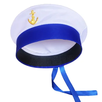 Развевающаяся матросская синяя шляпа с золотым якорем, круглая шляпа для ролевых игр, шляпа для вечеринки, шляпа для Хэллоуина, бесплатная доставка