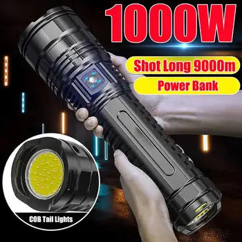 10000LM 80W Самый мощный перезаряжаемый Тактический светодиодный фонарик 15000mAh высокой мощности, Масштабируемый перезаряжаемый фонарь, Дальнобойный фонарь