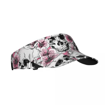 Летняя воздушная солнцезащитная шляпа с черепом и розово-вишневыми цветами, козырек с защитой от ультрафиолета, Спортивный теннис, гольф, Солнцезащитная кепка для бега
