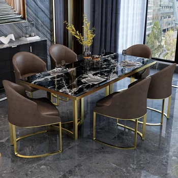 Сочетание светлого роскошного мраморного обеденного стола и стула прямоугольный обеденный стол в маленькой квартире современный простой обеденный стол