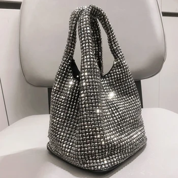 Женские вечерние клатчи со стразами, кошельки и сумочки, роскошная дизайнерская сумка через плечо, клатч с блестящими кристаллами, сумочка-ведерко