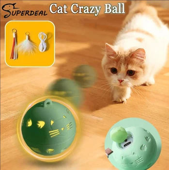 Интерактивная игрушка Smart Cat Cat Crazy Ball со светодиодной подсветкой, самодвижущийся прыгающий мяч для домашней кошки, игрушки для котенка, игрушки для домашних животных