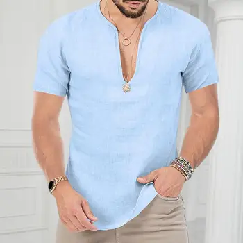 Мужская футболка с V-образным вырезом и коротким рукавом, однотонный повседневный пуловер, верхняя мужская одежда