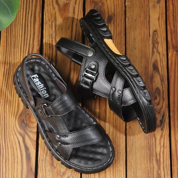 Летние модные универсальные противоскользящие сандалии на толстой подошве, летняя дышащая пляжная обувь, универсальная модная мужская обувь