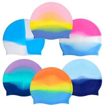 6шт Многоцветная силиконовая шапочка для плавания для взрослых, силиконовая шапочка для плавания для детей-унисекс, Высокоэластичная Толстая шапочка для бассейна