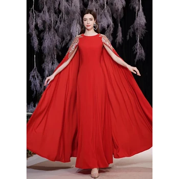 Платье для выпускного вечера 2023, Красная французская шаль с круглым вырезом, бусины, жемчуг, платье трапециевидной формы в стиле ампир длиной до щиколоток, Модное платье для официальных мероприятий
