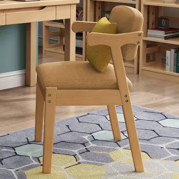 Многофункциональное коричневое кресло для гостиной из массива дерева для взрослых, Простой обеденный стул с деревянным каркасом в скандинавском стиле