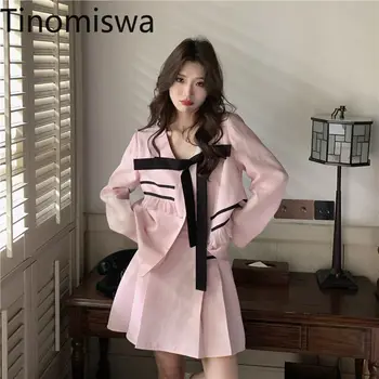 Tinomiswa, Корейские шикарные Модные Милые комплекты из 2 предметов, женские наряды контрастных цветов, свободные пальто с длинными рукавами в стиле пэчворк, юбки трапециевидной формы