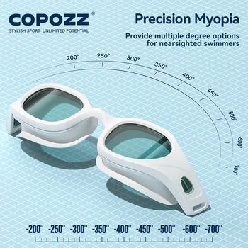 COPOZZ Очки для плавания при близорукости от -2 до -7, Оптические очки для плавания с футляром, Водонепроницаемые очки для плавания с защитой от запотевания для взрослых по рецепту