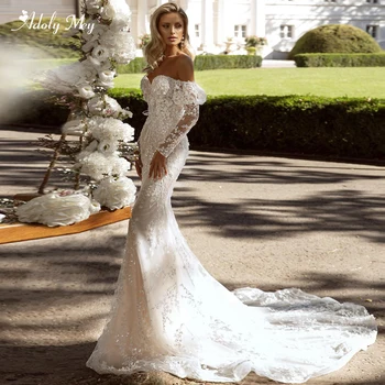 Романтическое кружевное свадебное платье Русалки с длинным рукавом 2023, роскошные аппликации из бисера, блестящее свадебное платье принцессы на заказ