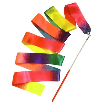 2 м гимнастических цветных лент с ручкой Красочные гимнастические ленты Металлическая петелька Художественные закручивающиеся ленты для праздничных украшений