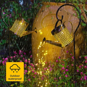 Солнечная Садовая лейка, водонепроницаемый Светодиодный фонарь для душа, портативная металлическая ретро-лампа для наружного декора газона и двора