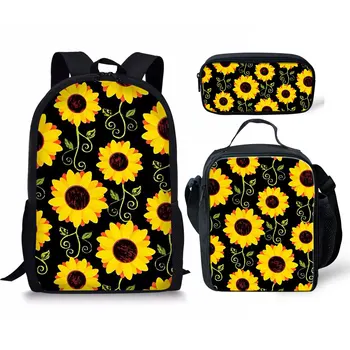 Популярная новинка, модный рюкзак Sunflower, 3 шт./компл., студенческая сумка с 3D принтом, дорожный рюкзак для ноутбука, сумки для ланча, пенал