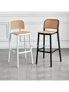 Скандинавский барный стул, высокий стул с бытовой спинкой, железный барный стул, современный простой барный стул, чистый красный барный стул, кафе
