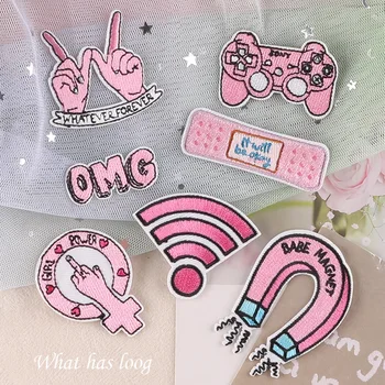 Мультяшная Розовая вышивка Железными нашивками Значок Girl Power, логотип WiFi, тканевая этикетка OMG, термонаклейки женской дружбы для футболки