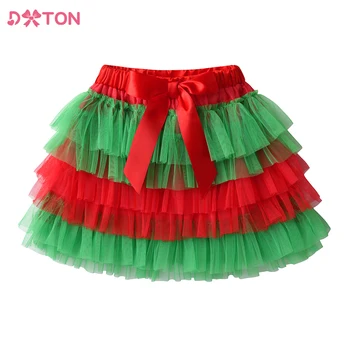 DXTON, Детские Рождественские Новогодние юбки, многослойная юбка из тюлевой сетки для девочек с бантом, юбки принцессы для девочек, Бальное платье в подарок