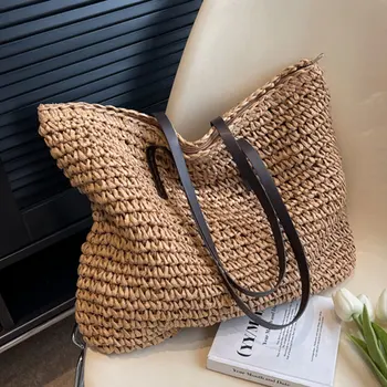 Женская сумка из соломенной ткани роскошного дизайна, повседневная сумка большой емкости, через плечо, пляжный простой стиль