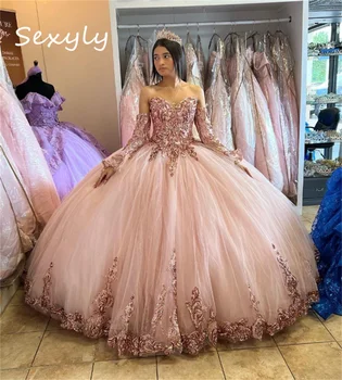 Пышные Платья с блестками 2023, Розовое Бальное платье Принцессы На День Рождения, Милое 16 Платье, Vestido de 15, Пышное Платье
