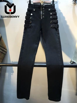 LUXE & ENVY Station Осенняя модная новинка, Металлическая пряжка, Высокая талия, Облегающие джинсы-стрейч, женские брюки 2023 Осень