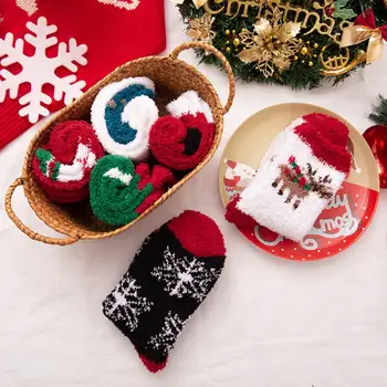 Осенне-зимние Рождественские Носки кораллового цвета со средней трубкой, мультяшные Домашние Теплые Носки для сна, Модный Рождественский подарок Для девочек, Женские Мужские Носки