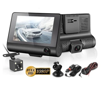 Видеорегистраторы автомобильные видеорегистраторы 4-дюймовая автомобильная камера FHD 1080P Авторегистратор Регистратор с 3 объективами камеры с камерой заднего вида