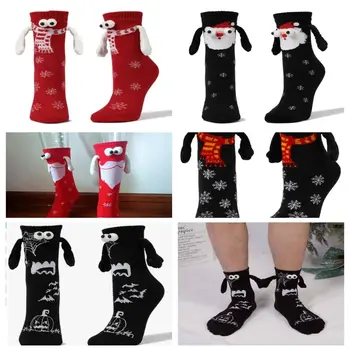 Мультяшные Рождественские Магнитные носки, милые Мягкие удобные носки для глаз, держащиеся за руки, Дышащие носки для пола, мужские Носки с длинными трубками