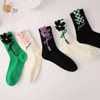 Осенние и зимние высококачественные женские носки с цветочным рисунком кролика, милые носки среднего размера, модные повседневные носки с принтом Каваи