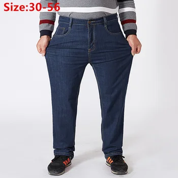 Осенние Плотные Джинсы 200 КГ Для мужчин, Большие 56-54, Эластичные, Брендовые, большие Размеры, мужские брюки с высокой талией, Свободные Летние Тонкие джинсовые брюки