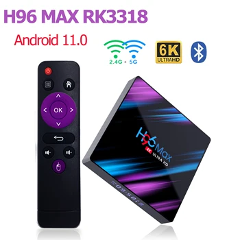 H96 MAX RK3318 Smart TV Box Android 11 4G B 64GB 4K 2.4G 5G Двойной Wifi BT медиаплеер H96MAX Rockchip TVBOX Android10 Телеприставка