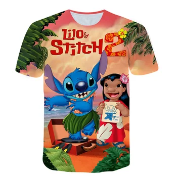 Футболка Disney Stitch, Детская футболка с 3D принтом, Летняя Модная Футболка с Рисунком Аниме, Очаровательная Рубашка Для мальчиков И девочек с круглым вырезом и коротким рукавом