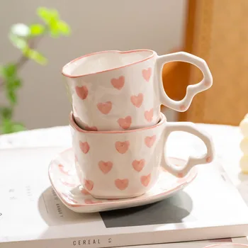 Романтические подарки, кофейная чашка в современном стиле Ins, креативная кружка в виде сердца, кофейное блюдо, керамика, чашки для кофе с молоком, подарок для жены, подруги