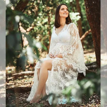Новые винтажные кружевные платья Premama с V-образным вырезом для фотосессии беременных женщин, богемное пляжное платье Макси для фотосессии беременных женщин