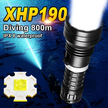 Самый мощный светодиодный фонарик для дайвинга XHP190 Профессиональный Фонарик для подводного плавания с аквалангом, подводный фонарь высокой мощности 18650, Водолазный фонарь