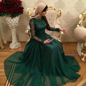 Новое поступление вечерних платьев с длинным рукавом 2023 Шифоновое Зеленое мусульманское вечернее платье Robe de soiree Дешевое вечернее платье для вечеринки