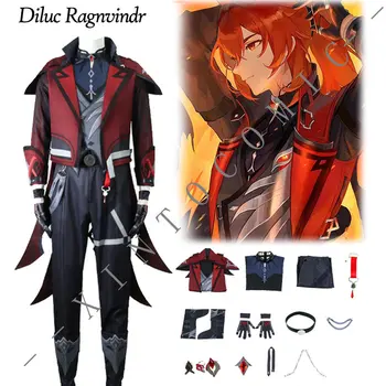 Игровой костюм для косплея Diluc Genshin Impact Ragnvindr В новой коже, карнавальный костюм на Хэллоуин, красный Dead of Night, полный комплект одежды, парик
