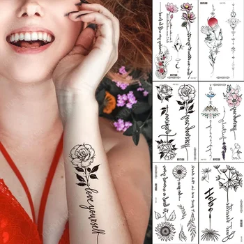 Водонепроницаемые временные татуировки с цветами среднего размера, Лунное перо, искусственная татуировка в виде одуванчика для женщин, рука, грудь, боди-арт