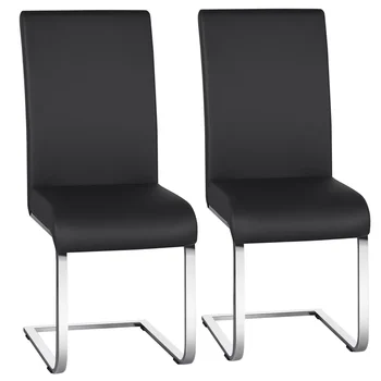 2ШТ Современных обеденных стульев из искусственной кожи с высокой спинкой для кухни, черный