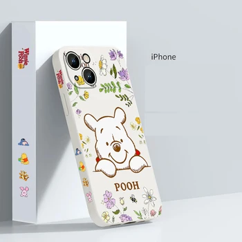 Disney Pooh Flowers для Apple iPhone 15 Ultra 14 13 12 11 XS XR X 8 7 Pro Max Plus Mini Чехол для телефона с жидкой левой веревкой