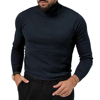 Весной и зимой 2023 года Новый высокоэластичный однотонный кашемировый свитер с высоким воротом, Утолщенный теплый подшерсток для молодых мужчин