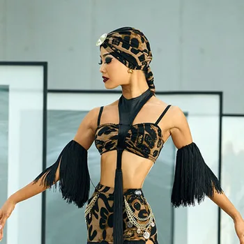 NY01 YZ017, женские топы для латиноамериканских танцев с леопардовым дизайном и узором Callor, одежда для выступлений, одежда для ча-ча-самбы-румбы