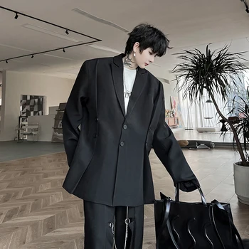 Элитный нишевый пиджак Мужской Взрывной Уличный дизайн Нейтральные подплечники Черный Тренд Модная мужская одежда Шикарное пальто