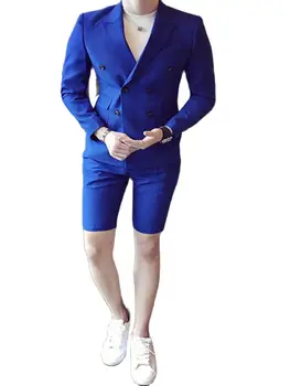 Пальто королевского синего цвета, брюки, мужские костюмы, блейзер с отворотом, 2 предмета, деловые высококачественные мужские костюмы, свадебный костюм (куртка + брюки + галстук)